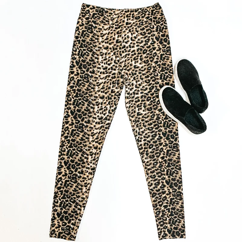 Plus Sizes | Quick Fix Wide Band Leopard Print Leggings Fashionable Embroidered Detail Leggings