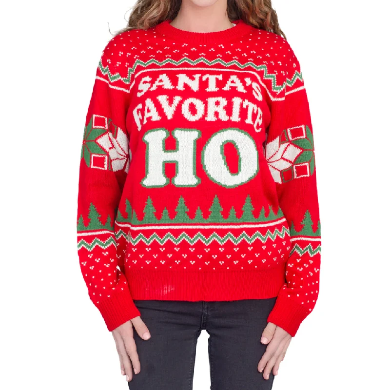 Santa's Favorite HO Ugly Christmas Sweater Cashmere Blend Cotton Blend Poly Blend