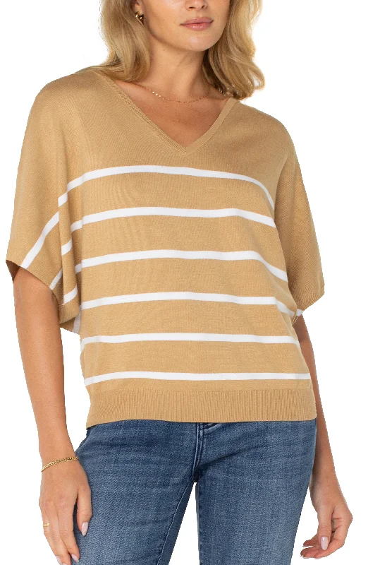 SHORT SLEEVE DOLMAN V-NECK SWEATER Tailored Straight A-Line