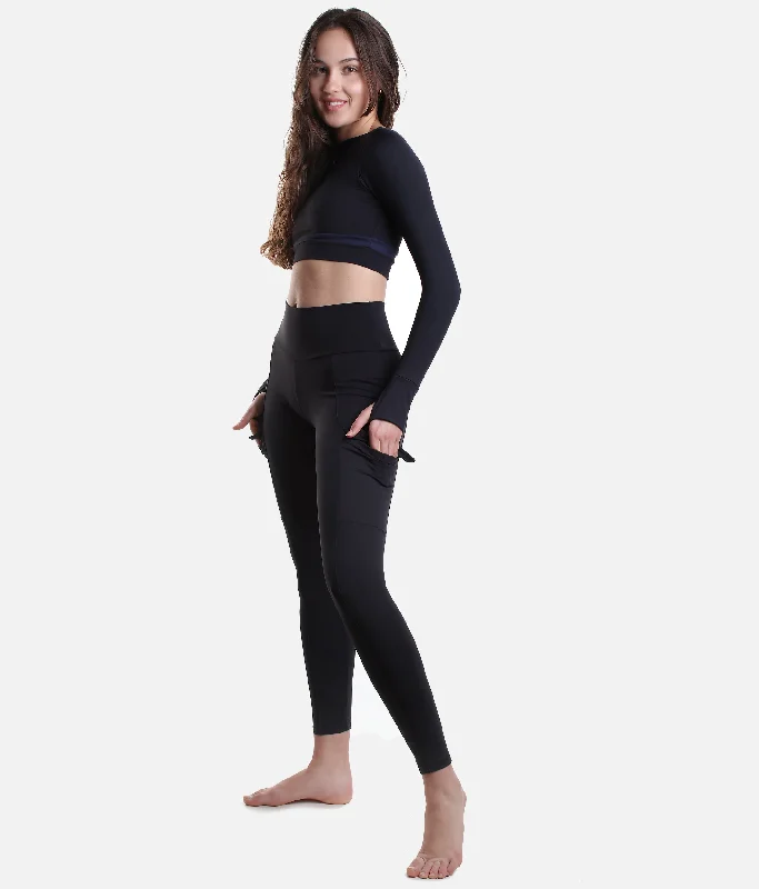 Side Pockets Dance Leggings - 15285 Trendy Adjustable Waist Leggings