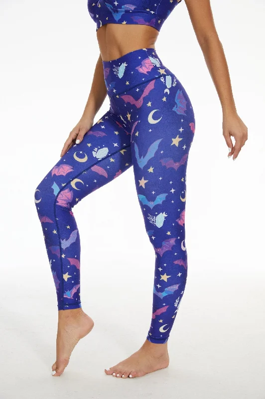 Starry Bat Waltz High-waisted Leggings Trendy Faux Suede Leggings