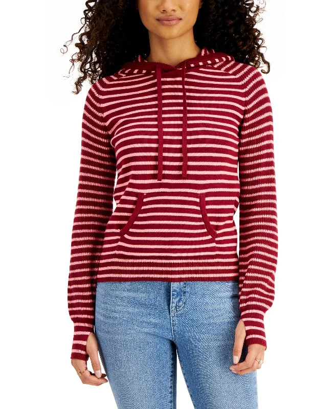 Style & Co Striped Thumbhole Hooded Sweater Ribbed Striped Patterned