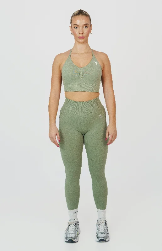 Tempo Seamless Scrunch Leggings & Multi-Way Sports Bra Set - Forest Green Comfortable Athletic Tights