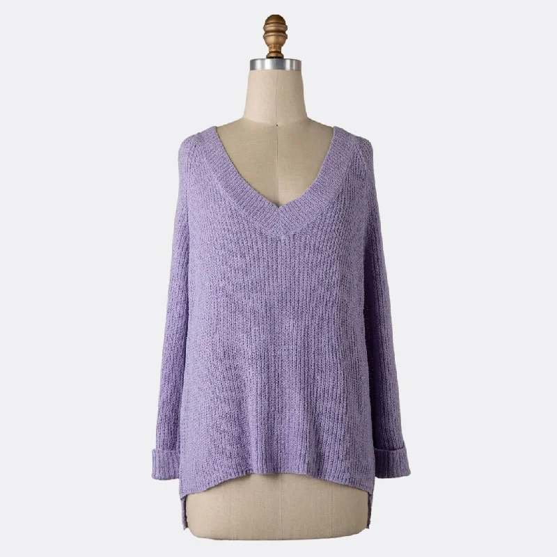 V Neck Knit Sweater (Purple) Handmade Hand-knitted Hand-woven