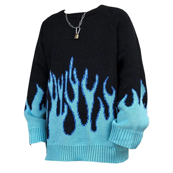 Vintage Blue Flame Sweater Beaded Sweater Sequined Faux Fur