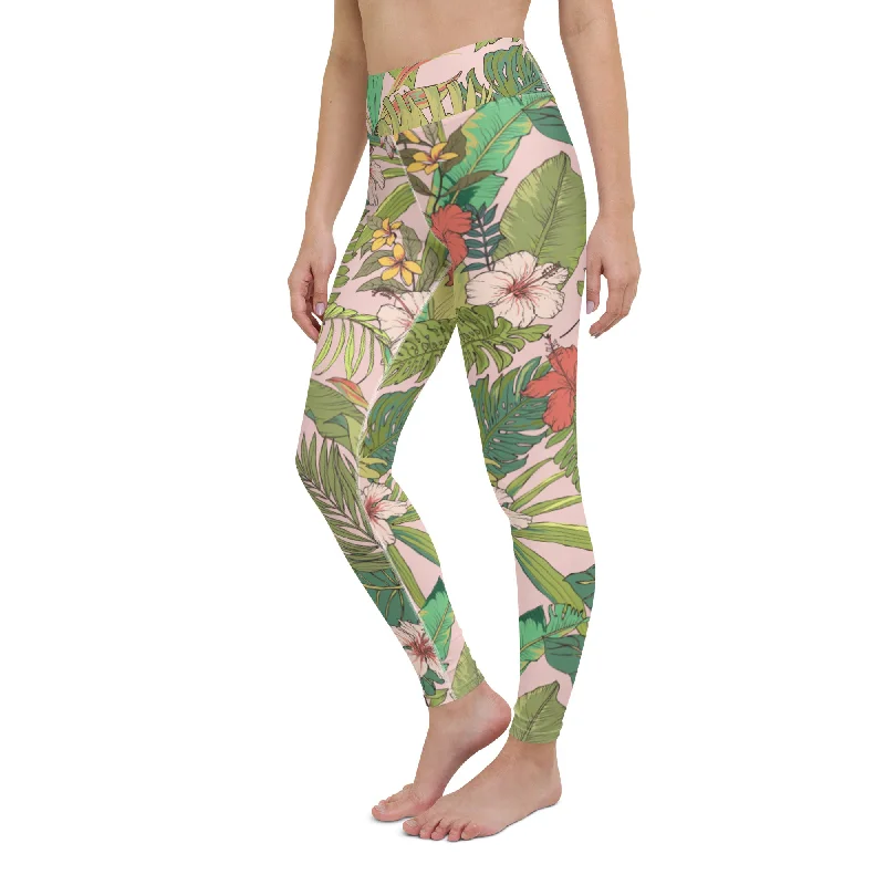 UPF 50 Vintage Tropical Floral Swim Leggings, SUP Paddle Board Surf Stylish Stretch-Waist Leggings