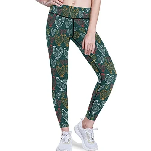 visesunny High Waist Yoga Pants with Pockets Rooster Dot Decorative Buttery Soft Tummy Control Running Workout Pants 4 Way Stretch Pocket Leggings Comfortable Running Leggings