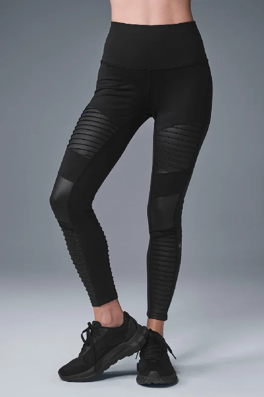 7/8 High-Waist Moto Legging - Black Comfortable Fleece-Lined Leggings