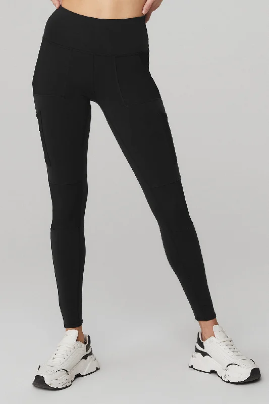 High-Waist Cargo Legging - Black Fashionable Full-Length Active Leggings