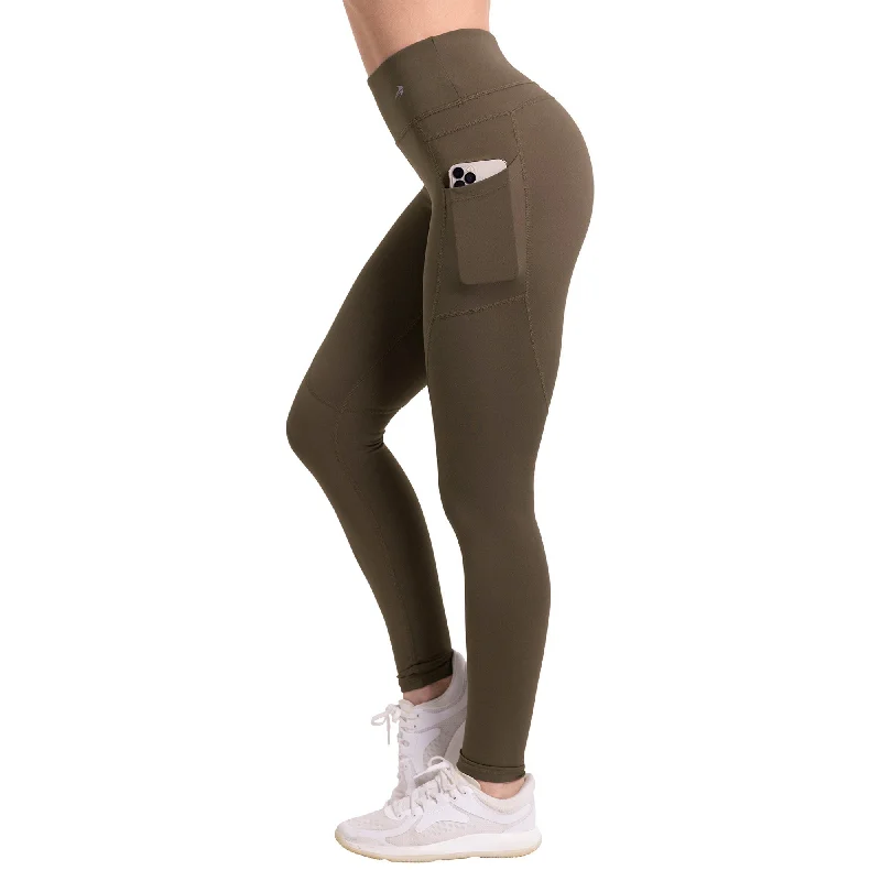 Women's Compression Leggings W/ Pockets - Olive Classic Solid Color Leggings