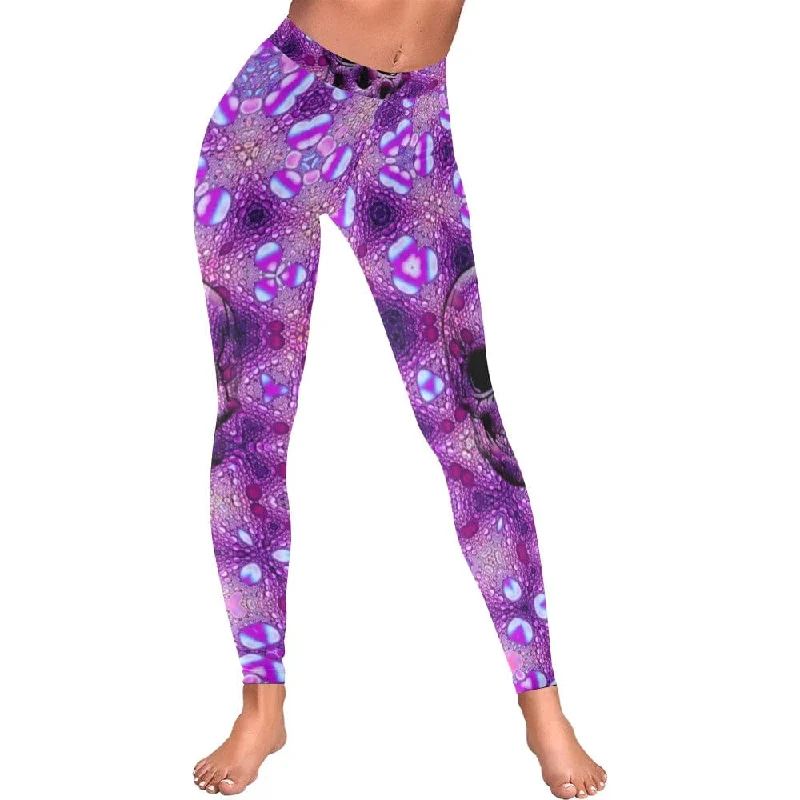 Women's Purple Skull Low Rise Leggings Trendy Mesh Leggings