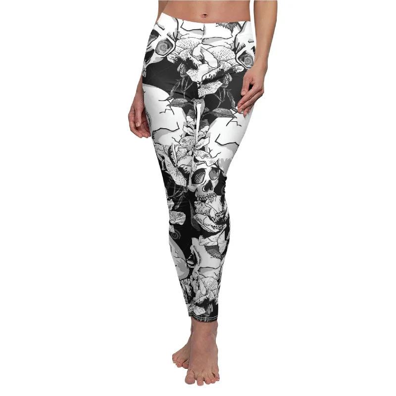 Women's Skull Floral Grey & Black Casual Leggings Stylish Athletic Wear Leggings