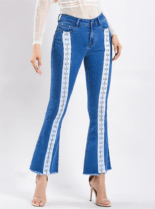 WOMEN WIDE-LEG WEBBING JEANS Trendy Low-Rise Slim Jeans