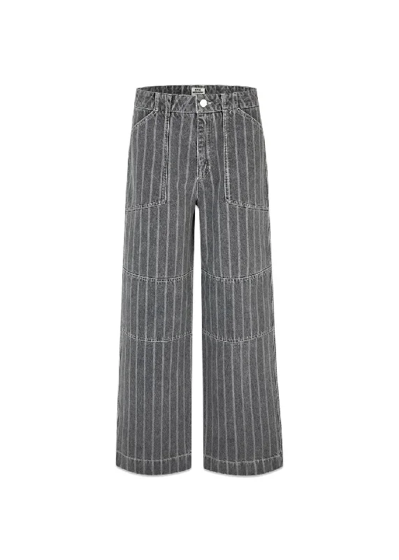 Grey Stripe Denim Krauer Jeans - Grey Stripe Chic Faded Blue Jeans