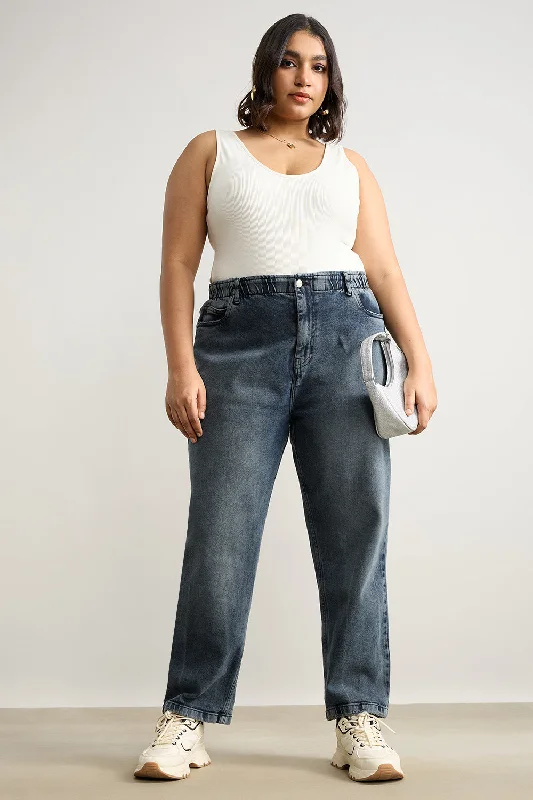 Slate Stretch Curve Mom Jeans Stylish Tapered Fit Jeans