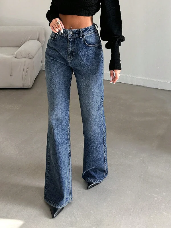 Dark Horizon Stone Wash Wide Leg Jeans Elegant Dark-Wash Bootcut Jeans