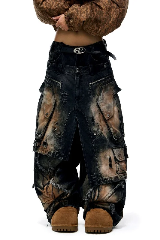 Distressed Armor Skirt Jeans Stylish Cargo Style Jeans