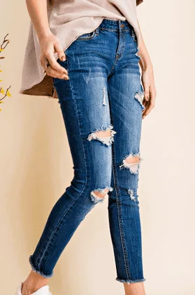 Distressed Skinny Jeans Classic Blue Denim Jeans