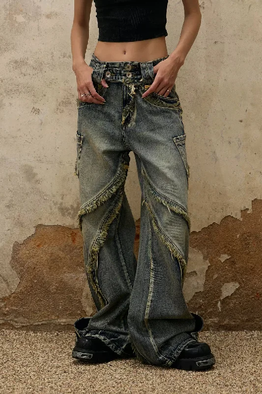 Fluid Patchwork Jeans Stylish Bootcut Denim Jeans