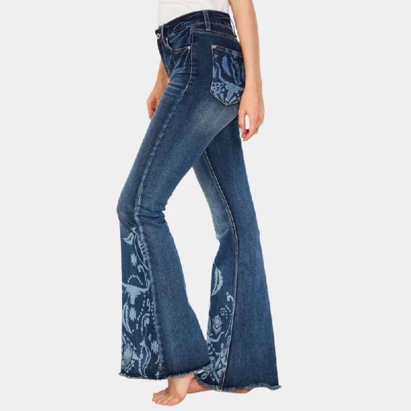 Grace In La Bull Flare Jeans Trendy Layered Pocket Jeans