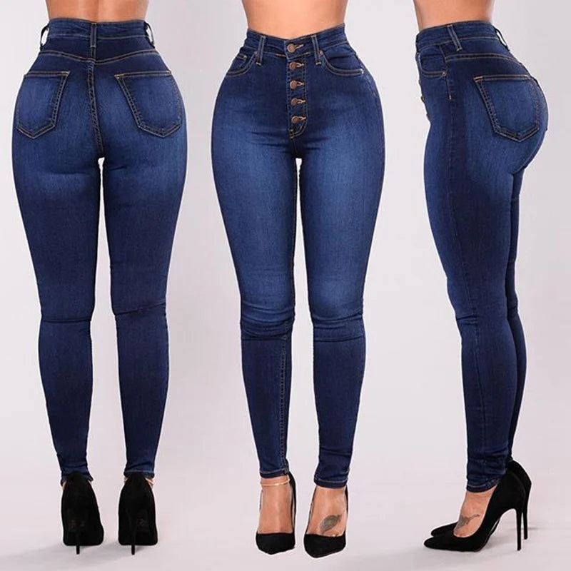 High Waist Lady Skinny Jeans Fashionable Relaxed Fit Denim