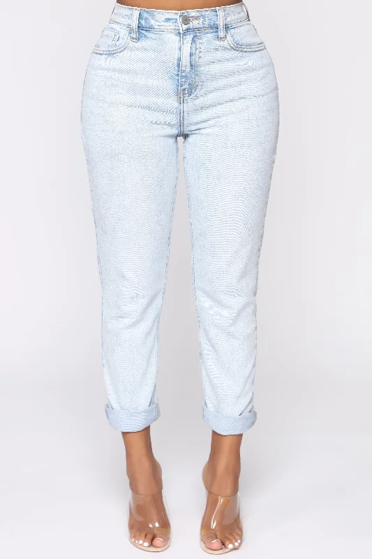 I Got It From My Mama Jeans - Light Blue Wash Stylish Shredded Denim Jeans