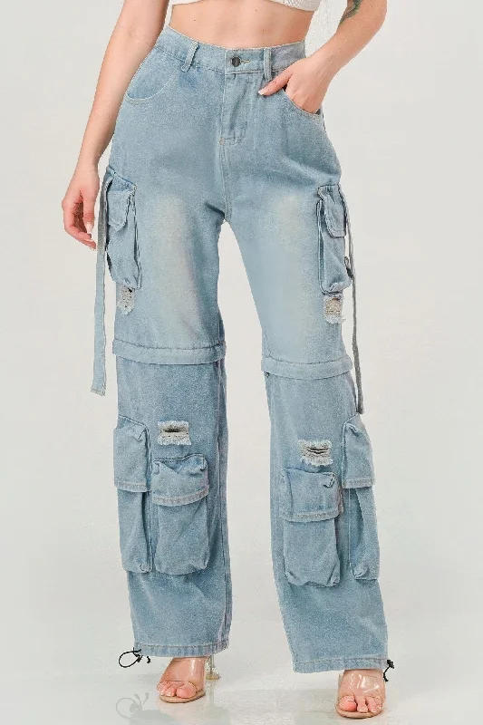 Denim Cargo Jeans Stylish High-Rise Mom Jeans