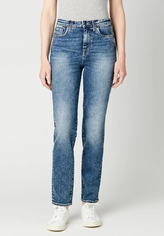 High Rise Straight Jayden Women's Jeans in Stonewashed - BL15836 Stylish Paperbag Waist Denim