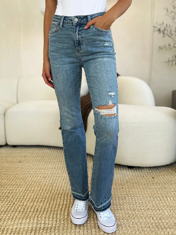 Judy Blue Full Size Mid Rise Destroyed Hem Distressed Jeans Comfortable Boyfriend Jeans