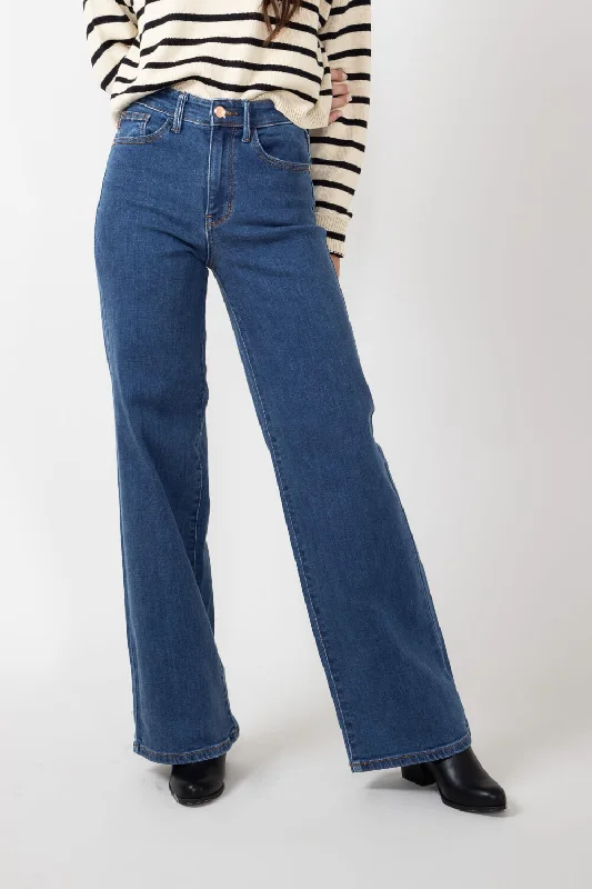 Judy Blue High Rise Vintage Wide Leg Jeans for Women | 82553-MD Stylish Relaxed Fit Skinny Jeans