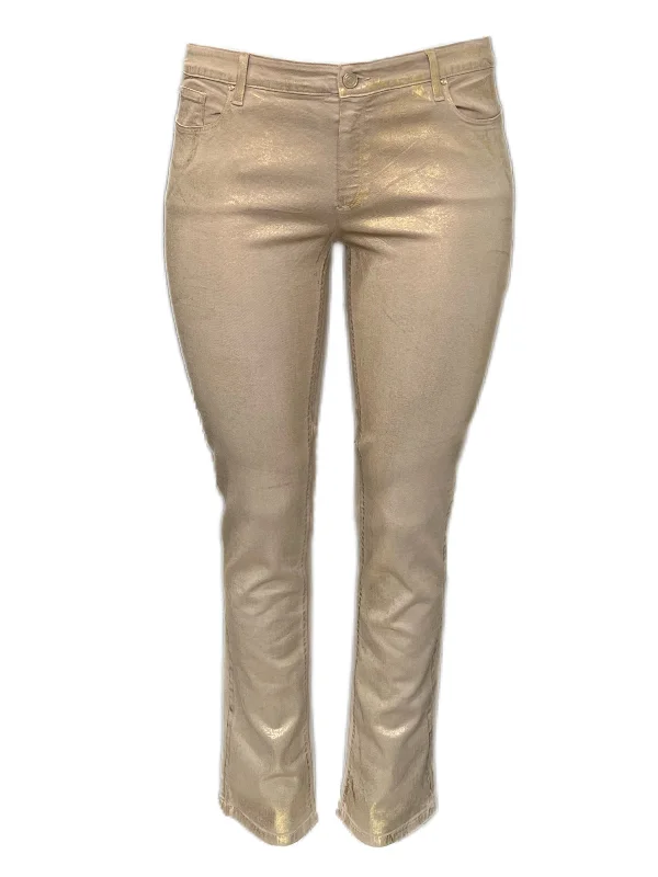 MARINA RINALDI Women's Beige Ragazza Jeans W/ Gold Accents $400 NWT Trendy Wide-Leg High-Waist Denim