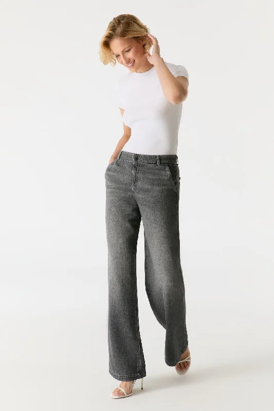 MAXINE High Waist 5 Pocket Jeans smoke grey Elegant Raw Hem Jeans