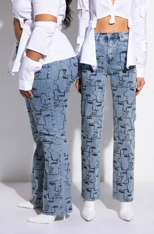 MULTIPLE FACES HIGH WAIST STRAIGHT JEANS Fashionable Button-Front Jeans