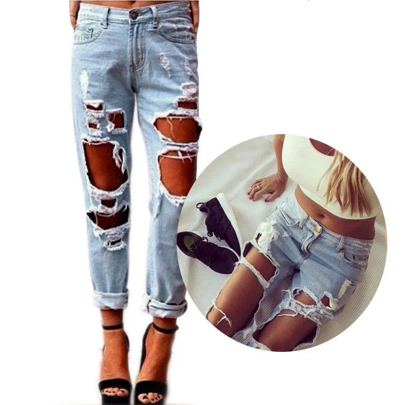 Ripped Slim Denim Jeans Trendy Skinny Fit Jeans