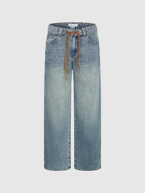 Straight Jeans Fashionable Raw Edge Jeans