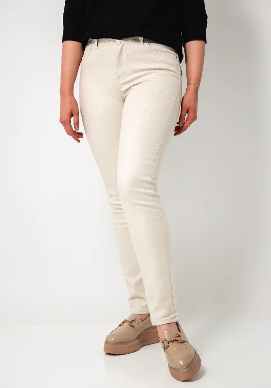 Tiffosi Jennifer Glitter Slim Leg Jeans, Cream Trendy Flared Leg Jeans