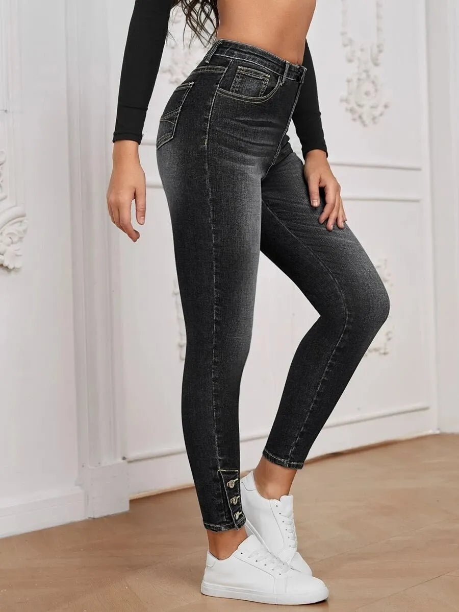 Women Fashion Stretch High Waist Skinny Jeans Trendy Low-Rise Slim Jeans